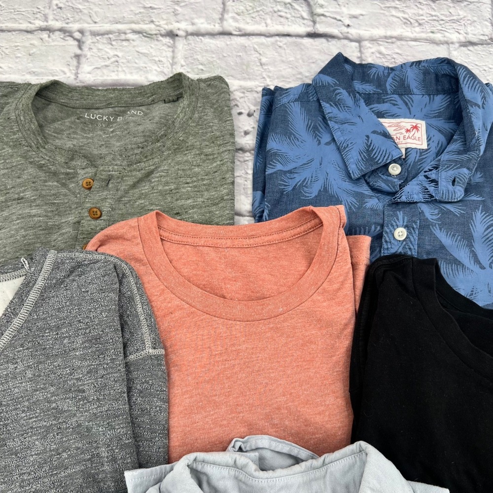 Mens American Eagle Lucky Brand Shirt Lot 6pc Medium Button Up Henley Tee KS-G1 - Picture 7 of 8